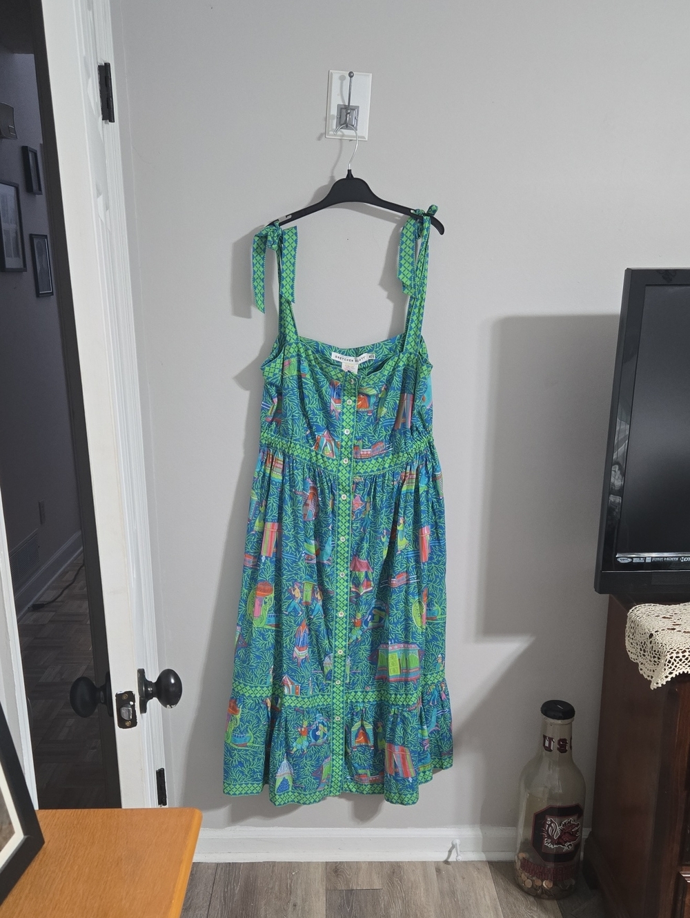 Gretchen Scott Designs Teal Maxi Dress with Coral, Lime & Pink Motifs